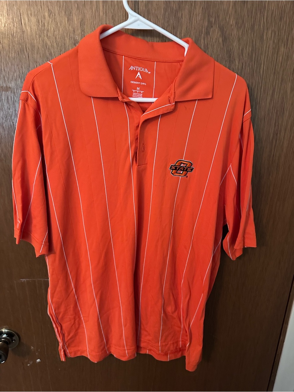 Antigua Orange Pinstripe Oklahoma State Polo